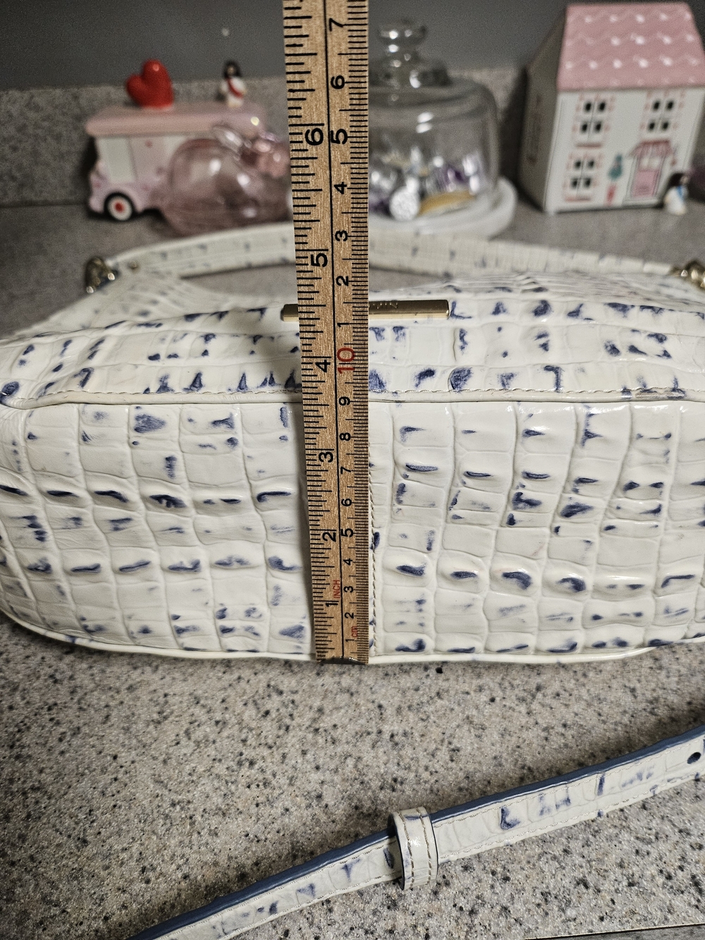 Brahmin White Croc-Embossed Shoulder Bag with Navy Accents - Picture 14 of 16